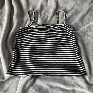 Brandy Melville Black and White Striped Crop Top